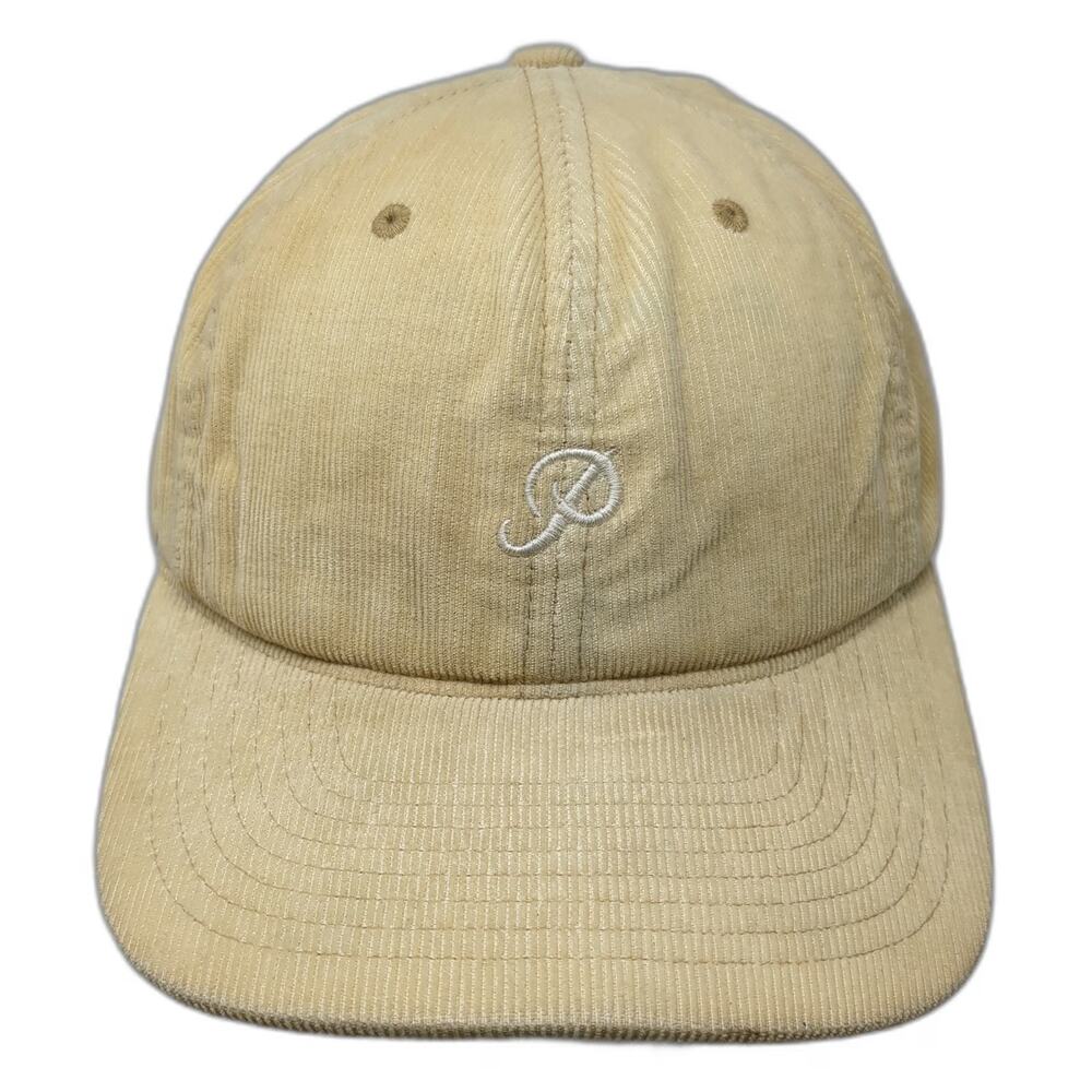Primitive Baseball Cap Beige One Size Corduroy Hat Leather Strap Embroidered
